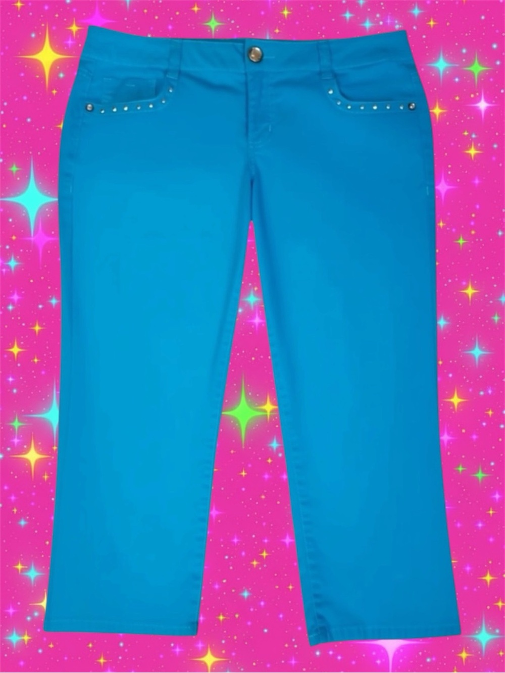 L.E.I. Y2K Retro McBling Indie Sleaze Maximalism Studded Low-Rise Capris 13